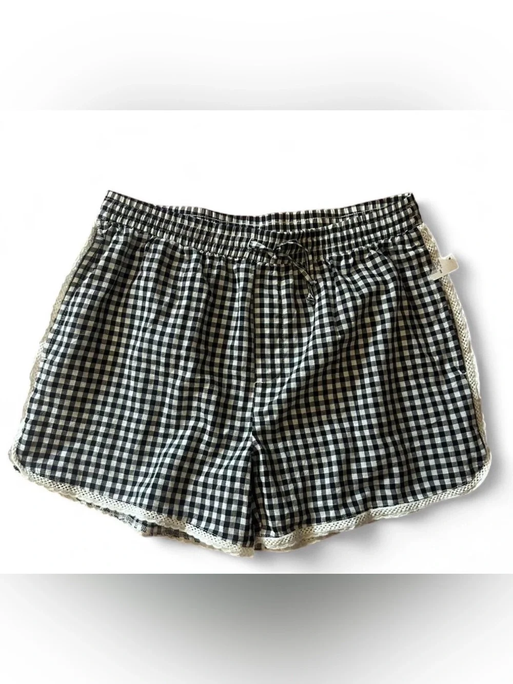 Old Navy Black and White Gingham Athletic Shorts with Lace Trim
